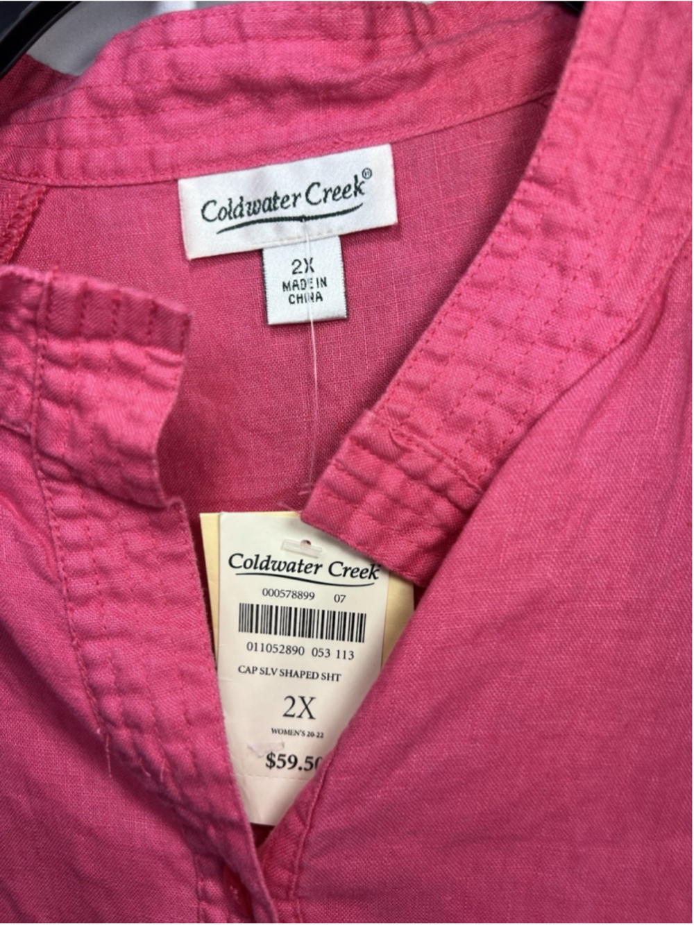 Coldwater Creek 100% Linen Shirt 2X Button Front Short Sleeve Pink Coastal - Picture 8 of 9
